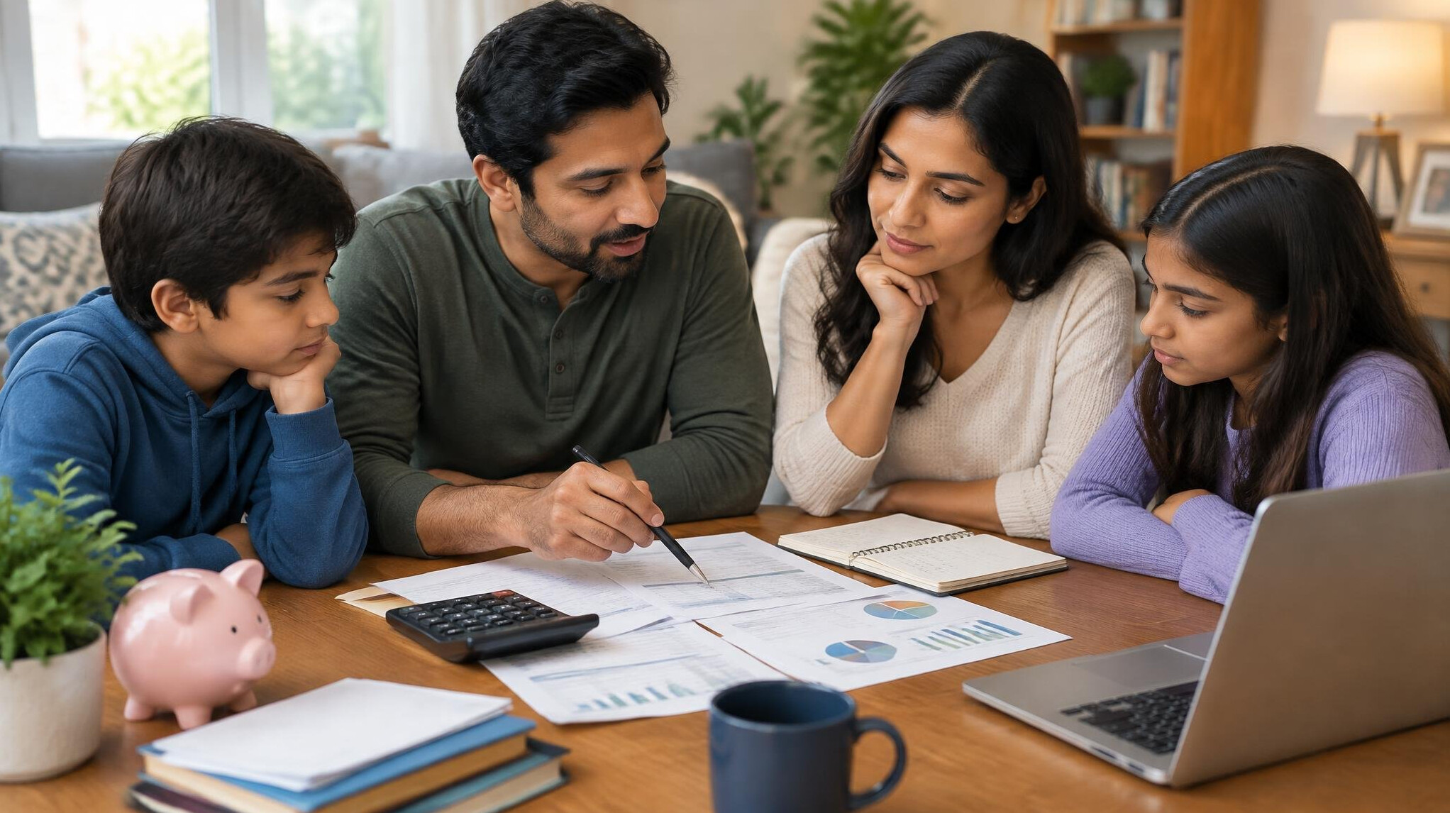 family budgeting meeting at home