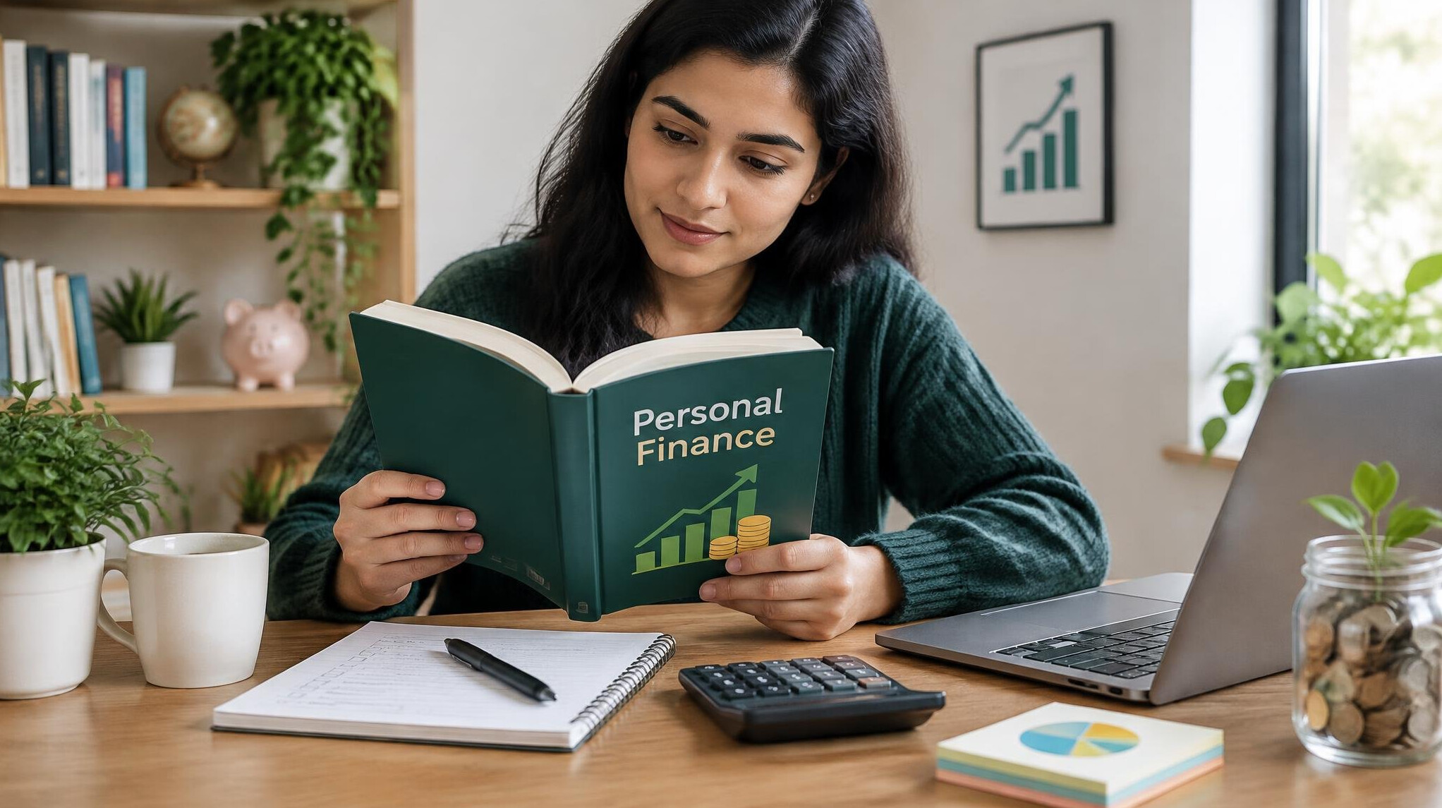 person reading financial book